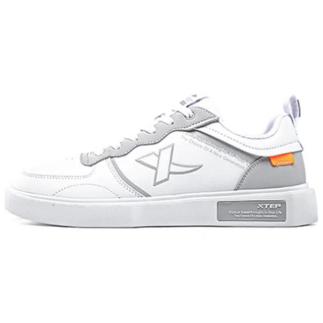 特步 舒适 减震轻便透气耐磨 低帮 板鞋 男款 白灰