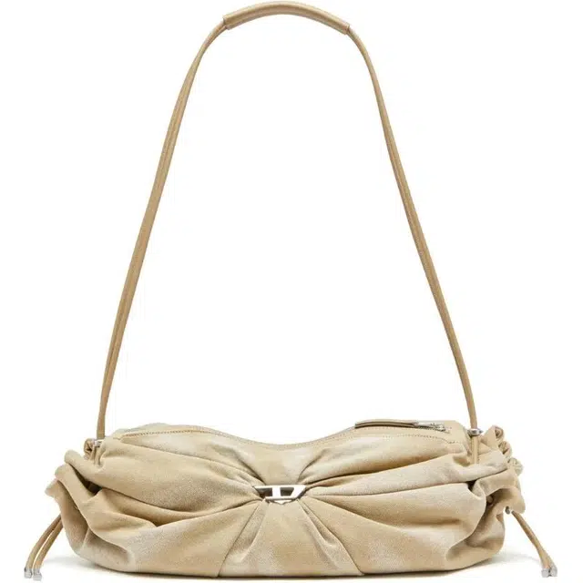 DIESEL Scrunched-D Shoulder Bag Large Beige