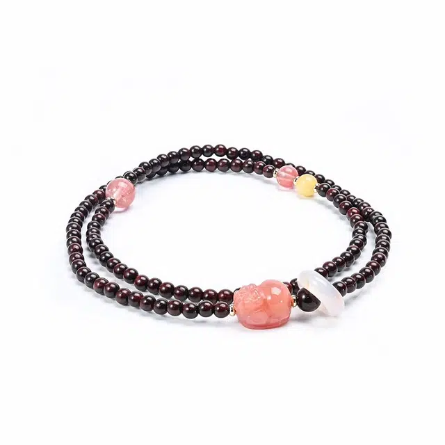 天纵 招财进宝锦鲤多圈 一叶暴富圆珠高品质国潮好运文玩佛珠 紫檀属 木作手串 女款