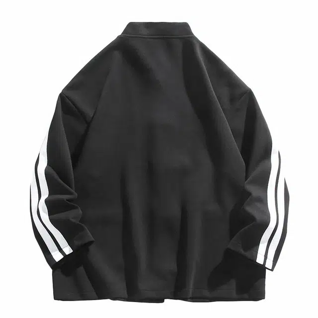 雅鹿 时尚新中式条纹拼接盘扣潮流重磅宽松休闲百搭品牌英文印花高级感长袖夹克外套 男女同款