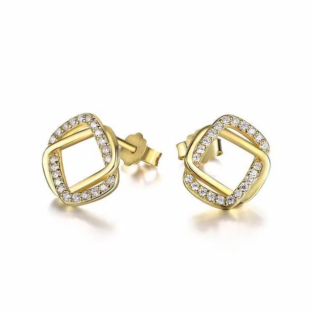 前方大荒野 镂空几何方形耳饰 璀璨闪亮轻奢高级感 简约时尚小众设计 优雅迷人温柔甜美日常通勤休闲百搭 锆石 耳钉 女款