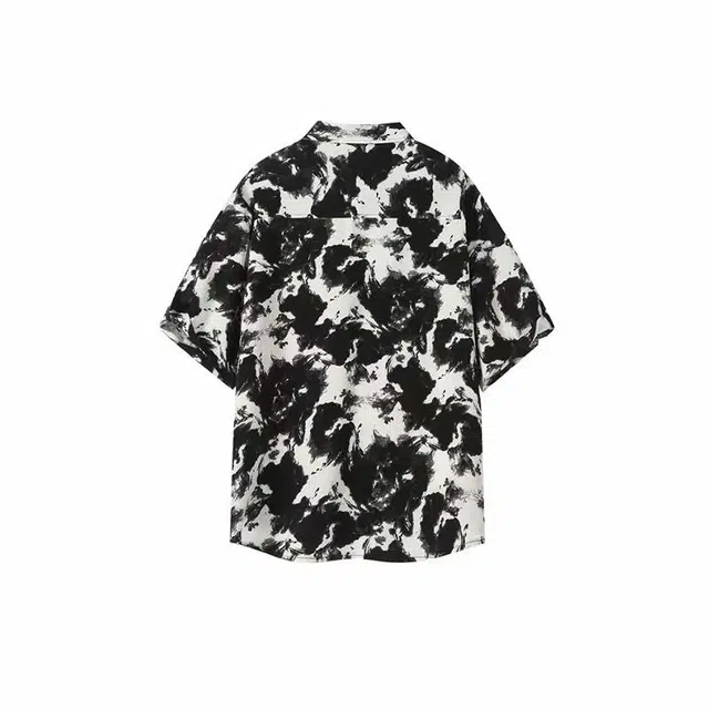 物质公式 国风新中式水墨纹撞色设计感复古潮流无性别主义简约扎染翻领纽扣落肩百搭舒适通勤旅行休闲宽松短袖衬衫 男女同款