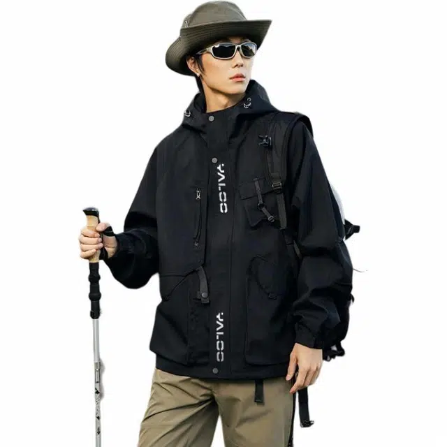 雅鹿  山系户外机能工装登山运动简约百搭休闲宽松连帽  防水防风防泼水冲锋衣 男女同款