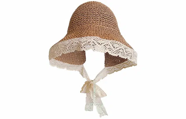 优幽兰 小众设计感 田园风蕾丝韩版百搭 海边拍照沙滩度假可折叠防紫外线太阳帽 纤维素材料 渔夫帽 女款