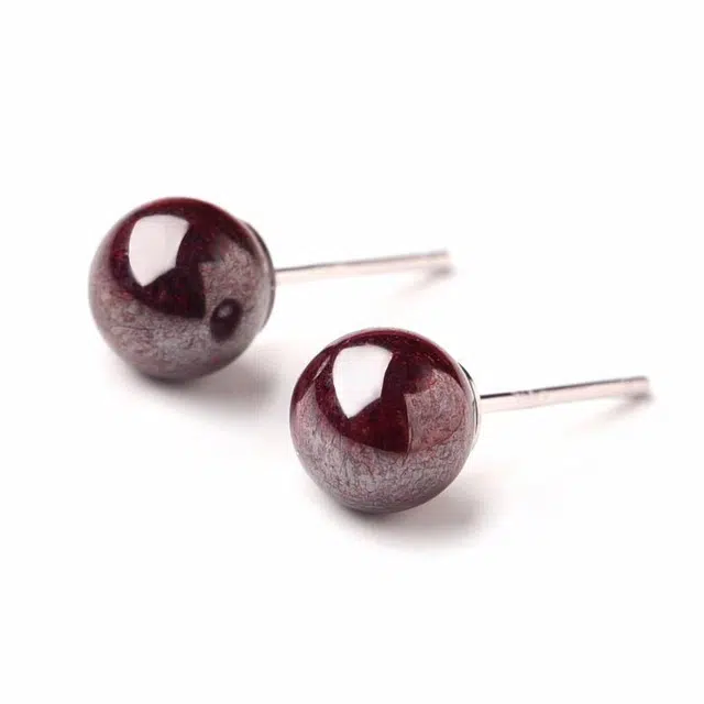 灵菲 新中式原矿复古国潮 再造辰砂朱砂 玉石耳环 女款