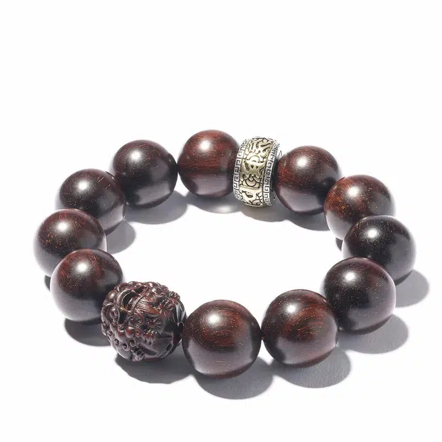 三檀小舍 财源滚滚诸事顺利 六字箴言转运珠十二生肖本命年蛇小叶佛珠文玩盘玩小众百搭礼盒 紫檀属 木作手串 男女同款情侣款