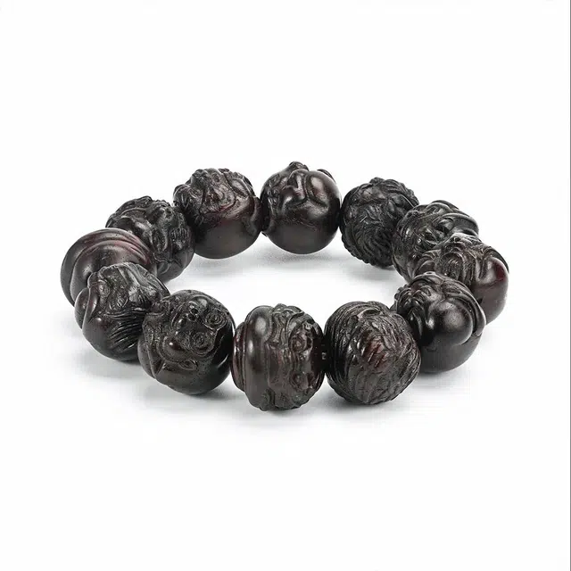 天纵 【十二生肖】新中式复古霸气招财纳福文玩佛珠 本命年守护神  一叶暴富 高端名贵红木转运珠诸事顺利好运 紫檀属 手串 男款