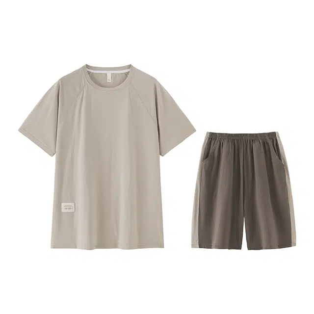 好福份 舒适纯色圆领短袖上衣家居服五分裤夏季睡衣套装 男款 图片色