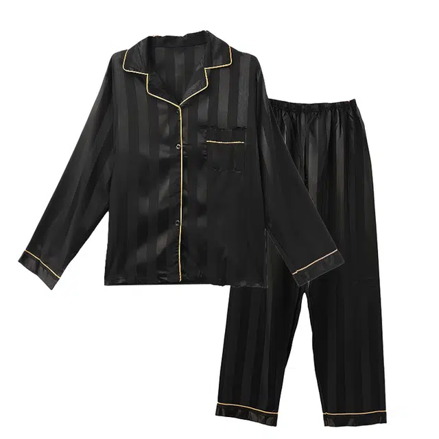 俏霓桐 简约时尚高级感凉感舒适家居服可外穿长袖长裤睡衣套装 男款 图色