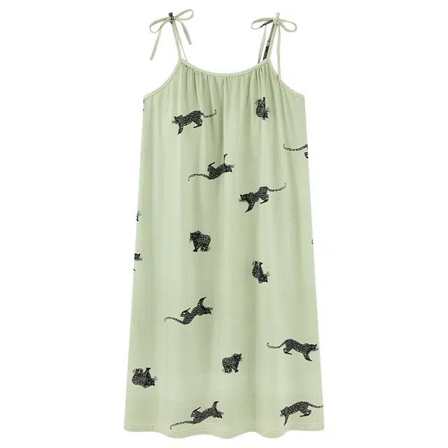 莫代尔 休闲舒适清新时尚亲肤细腻带胸垫防凸点无束缚无袖吊带可外穿家居睡裙 女款 绿色