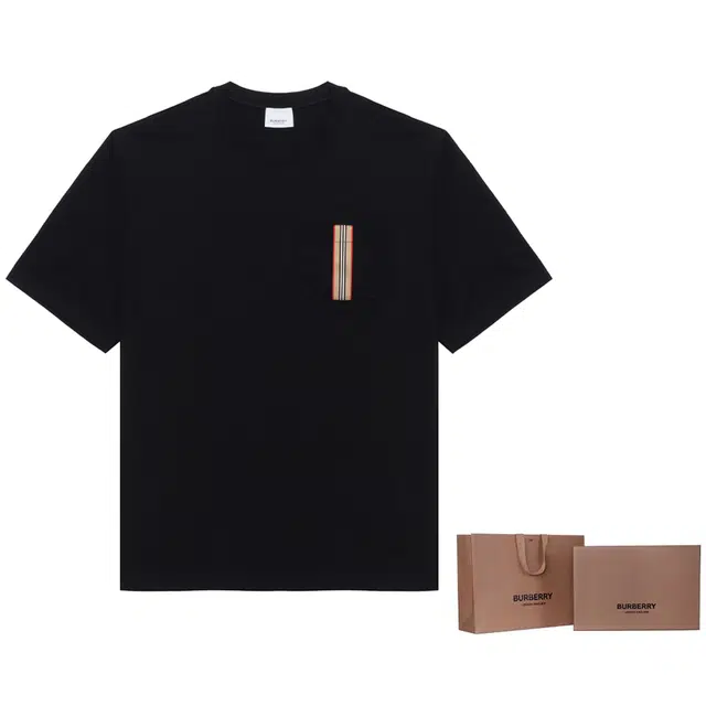 Burberry SS24 Striped Applique Crewneck T-Shirt Black