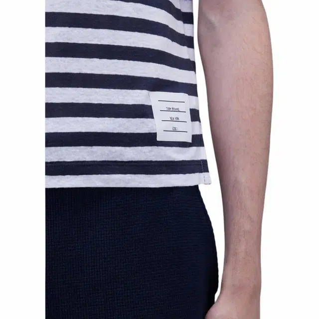 THOM BROWNE Linen Jersey Short Sleeve Striped Pocket Tee T