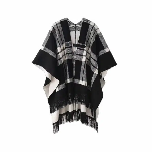 北极绒 小香风春小众双面格子外搭针织宽松慵懒休闲时髦保暖 披肩 女款