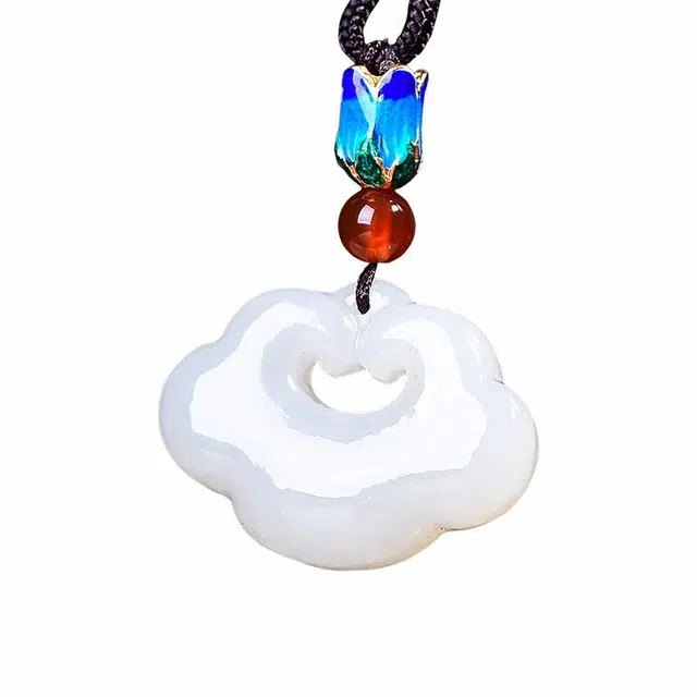 舒杰 中式复古风本命如意锁 和田玉项链 白玉 女款