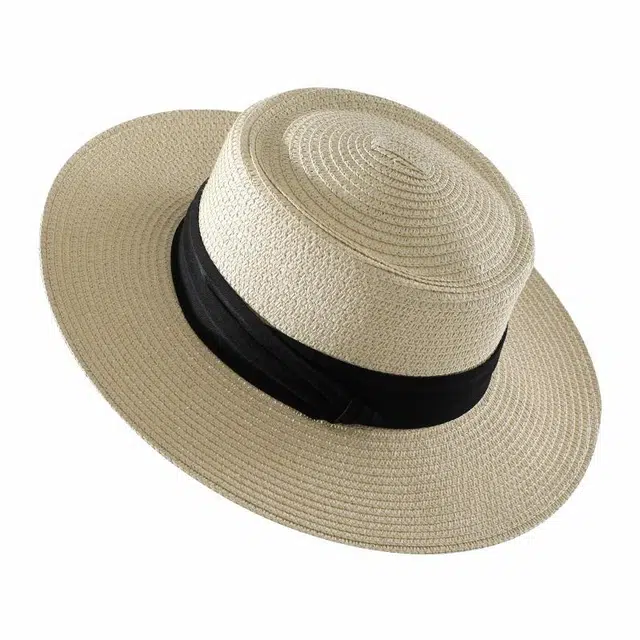 【出片神器】 南极人 法式平顶遮阳草帽夏季出游海边沙滩度假拍照大檐防晒太阳帽编织 草编 礼帽 女款