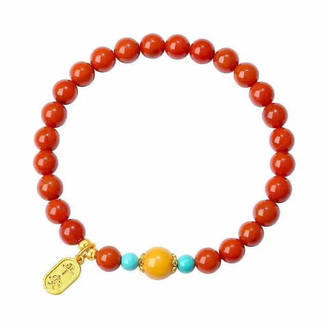 银千惠 新中式本命年红玛瑙平安纳纳福鸿运长存串珠小众设计复古国风素圈准运珠招财福牌优雅轻奢高级感通勤百搭首饰好运 玛瑙 手串 女款
