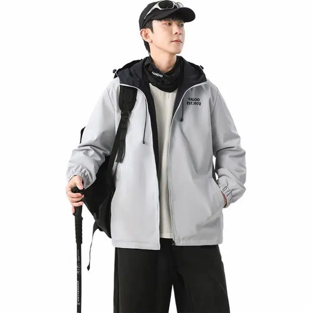 雅鹿 简约学院风百搭休闲宽松运动连帽防水透气落肩飞行员教练夹克外套 男女同款