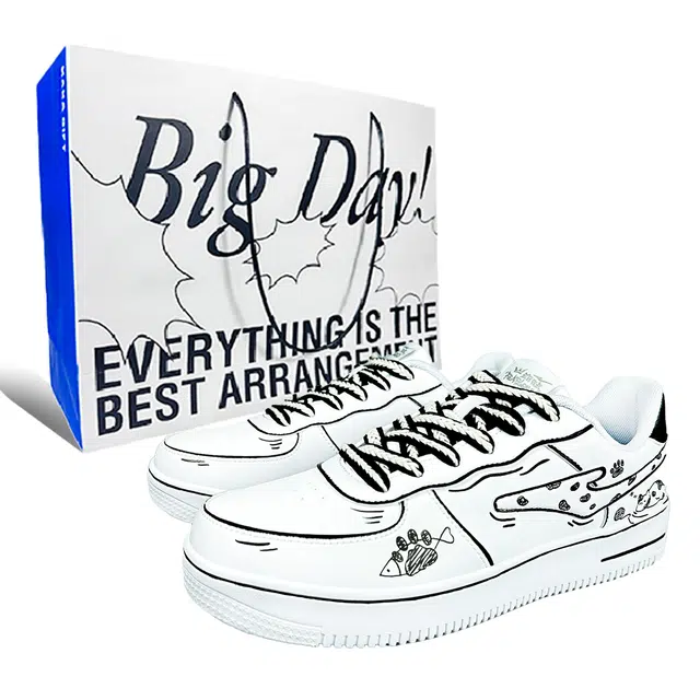 【定制球鞋】鸿星尔克 滑板系列 礼袋款 空军一号 小鱼 可爱猫咪 卡通风格 线条简约 基础百搭 包裹性防滑耐磨 低帮 板鞋 男女同款 黑白