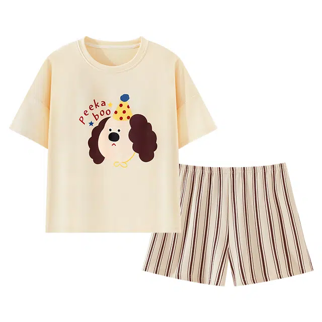 欧诗帛 可爱可外穿短袖薄款休闲带胸垫家居服睡衣套装 女款 图片色