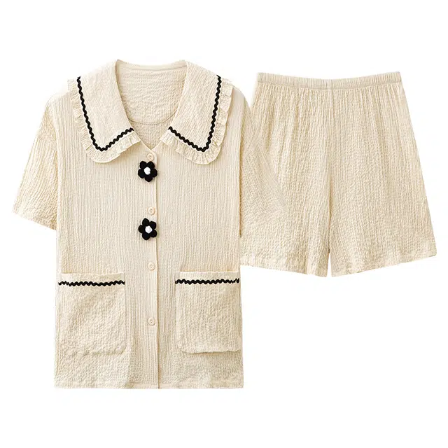 俏薇妮 简约温馨优雅高级感短袖短裤家居服休闲宽松舒适凉爽透气可外穿夏季睡衣套装 女款 黄色