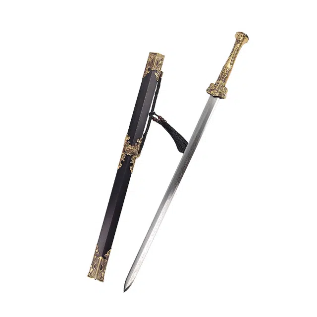 天子剑 武居剑 花纹钢龙泉宝剑黄铜精雕装花梨木鞘 冷兵器收藏未开刃 成品模型