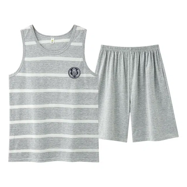 莫代尔 时尚亲肤微弹舒适柔软简约轻盈睡衣套装 男款 浅灰色