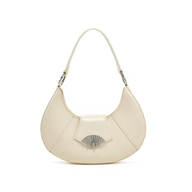 西木汀 狂恋 时尚高级感锁扣腋下包复古简约百搭斜挎包 牛皮 通勤月牙包单肩包 常规 女款 奶白色/深邃黑/安可拉红