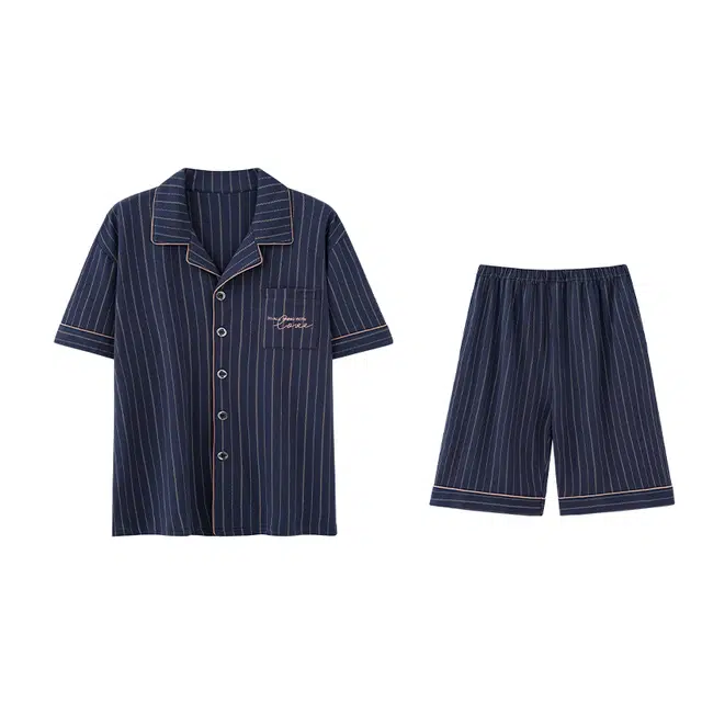 怀尔蔚 翻领亲肤短袖上衣家居服可外穿舒适五分裤睡衣套装 男款 图片色