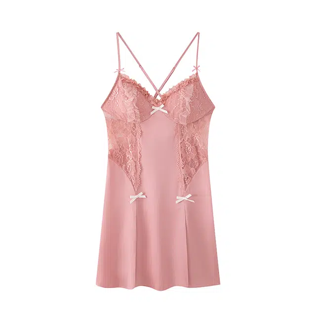 俏霓桐 休闲简约纯色纯欲带胸垫无袖吊带家居服睡裙 女款 图色