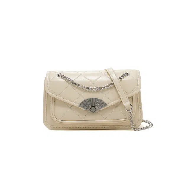 西木汀 高级感菱格小方包经典时尚百搭小香风腋下包单肩包 牛皮 斜挎包 常规 女款 奶白色/深邃黑/安格拉红