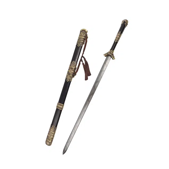 天子剑 颂轩剑 龙泉宝剑 黄铜装黑檀木鞘 自炼钢长剑 冷兵器收藏未开刃 成品模型