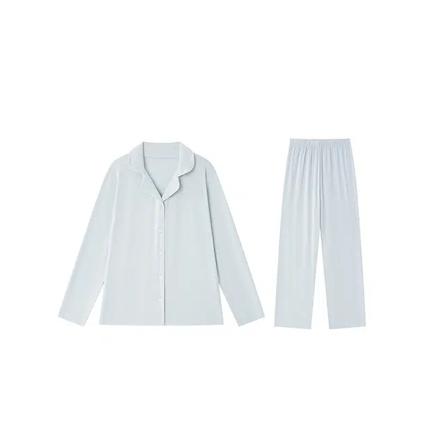 怡吾色 简约舒适长袖开衫纯色可外穿睡衣套装 女款