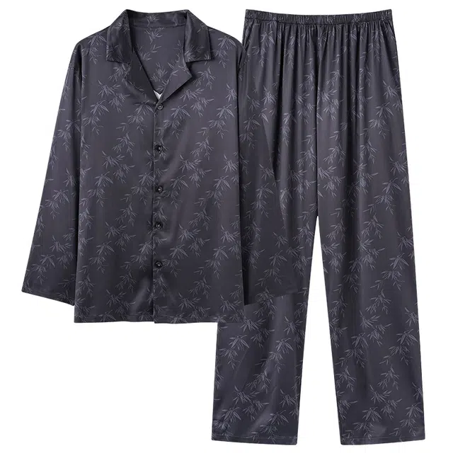 俏霓桐 时尚简约高级感凉感长袖长裤家居服可外穿睡衣套装 男款 图色