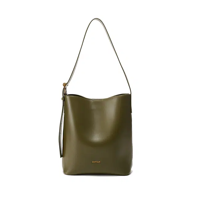 西木汀 小众高级感简约百搭通勤时尚托特包 牛皮 水桶包斜挎单肩包 常规 女款 橄榄绿/深邃黑