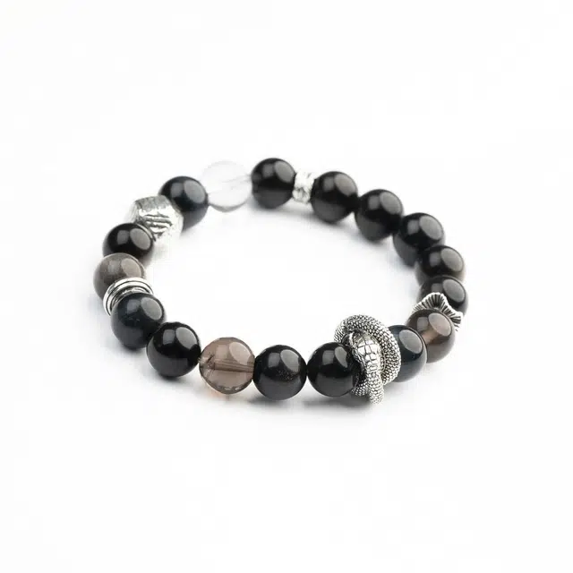 仙源 盘蛇贺岁 新中式国风国潮经典大气蛇元素个性独特小众设计感 好运 黑曜石 手串 男女同款情侣款