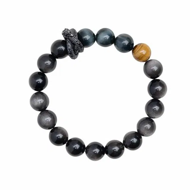 仙源 盘龙个性 飞黄腾达八方来财时来运转新中式#好运 黑曜石 手串 男女同款情侣款