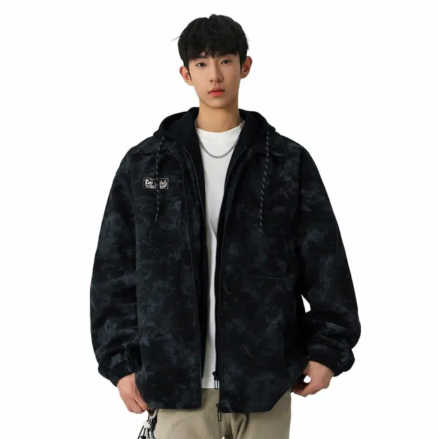 金贝勒 泼墨连帽宽松落肩拉链长袖夹克外套 男女同款