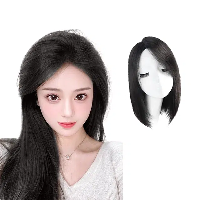 晚晚风 升级蕾丝网假发女片 头顶真发自然前额隐形无痕遮白发增发量蓬松补发片