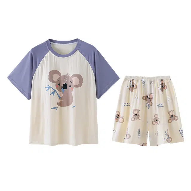 欧诗帛 可爱凉感带胸垫短袖薄款家居服睡衣套装 女款 图片色