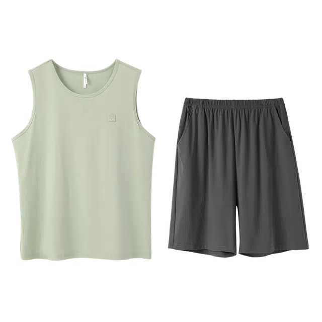 安之伴 凉感清凉极简舒适背心透气松紧腰短裤睡衣套装 男款