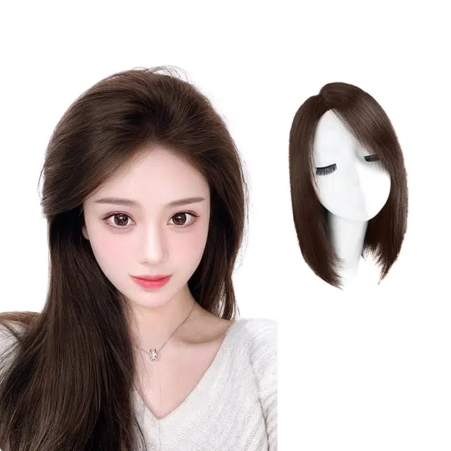 晚晚风 升级蕾丝网假发女片 头顶真发自然前额隐形无痕遮白发增发量蓬松补发片