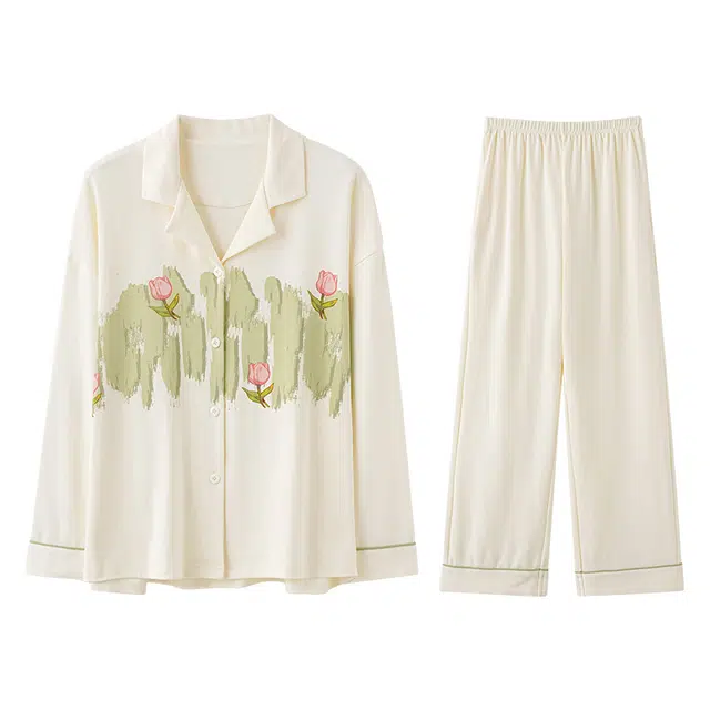 兰缪 可外穿翻领长袖上衣家居服长裤睡衣套装 女款 图片色