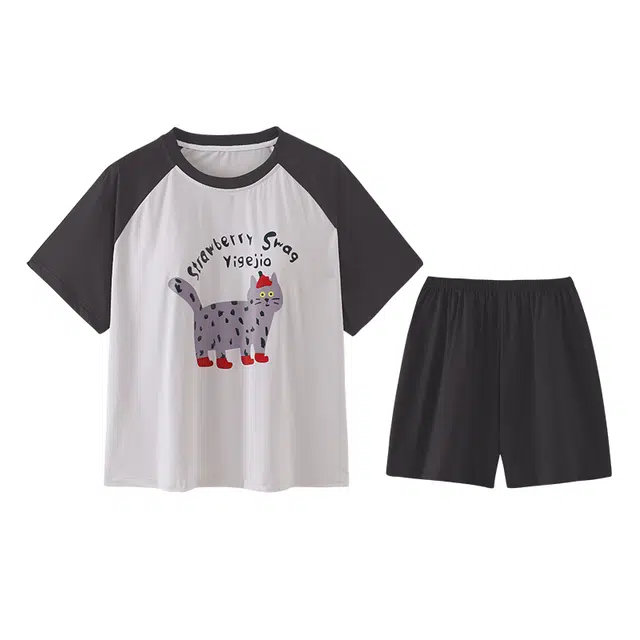 欧诗帛 带胸垫舒适短袖上衣家居服三分裤睡衣套装 女款 图片色