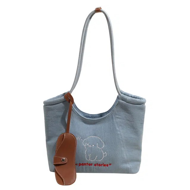 帕克熊 韩系简约百搭气质风日常上班族通勤背包手机包零钱包 牛仔 手提单肩包 男女同款情侣款 牛仔蓝