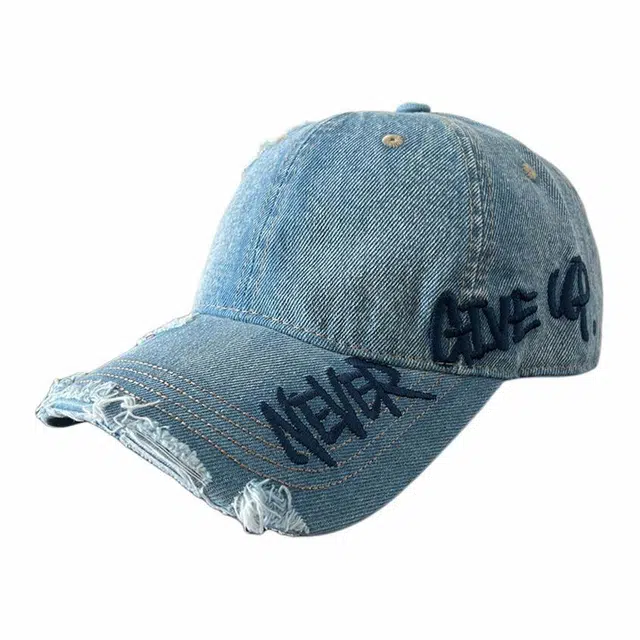 优莲茵 美式复古水洗做旧破洞 春夏季遮阳帽 带字母刺绣百搭大帽檐显脸小 棉 鸭舌帽 男女同款情侣款