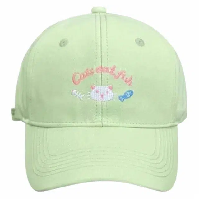 优莲茵 韩版卡通小猫刺绣 大头围宽檐显脸小甜美可爱遮阳防晒 棉 鸭舌帽 女款