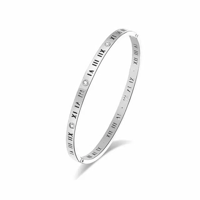 尚仟伊 罗马假日镶锆手饰一对 复古轻奢小众设计简约气质百搭叠戴镯子 时尚大气精致幸运草甜蜜告白 钛钢 手镯 女款