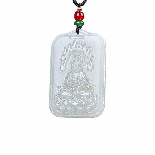 舒杰 国风禅意莲花观音 和田玉项链 白玉/青白玉 男女同款情侣款