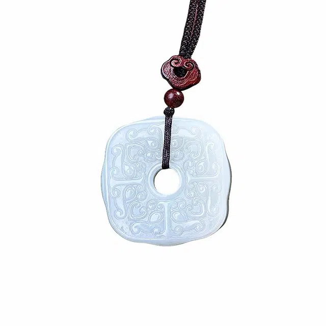 舒杰 经典传统国风四方平安扣 和田玉项链 白玉 男女同款情侣款