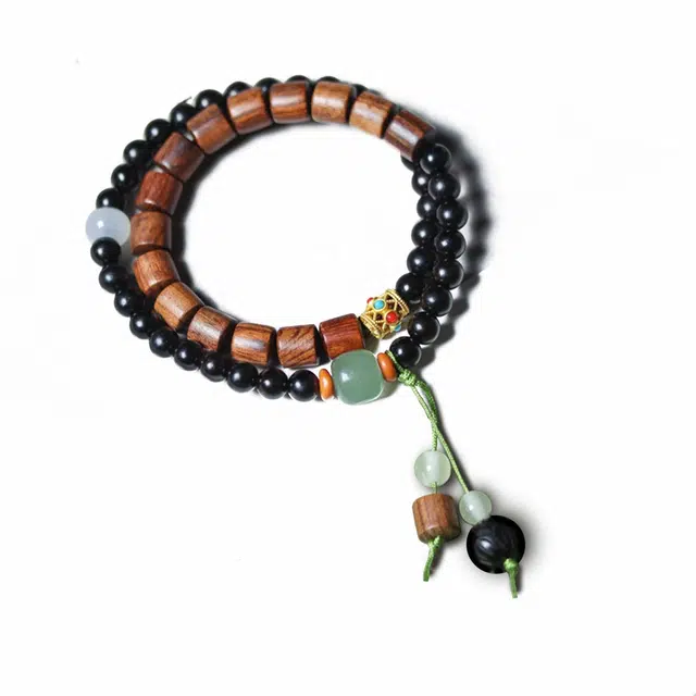 京华录 招财碎银子 新中式禅意双圈叠戴文玩盘玩转运珠 复古设计国风有钱花盘串礼盒#好运 黑檀 手串 男女同款情侣款